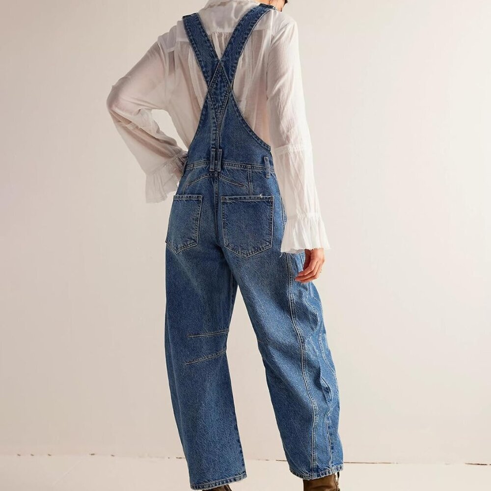 Denim Overalls for Women Barrel Wide Leg Bib Baggy Jeans Adjustable Denim Romper - Picture 2 of 5